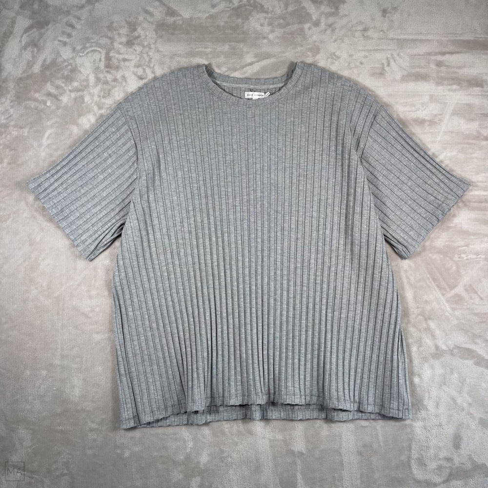 Good American Women's Wide Ribbed Boyfriend Tee Oversized Casual 7_8 Gray